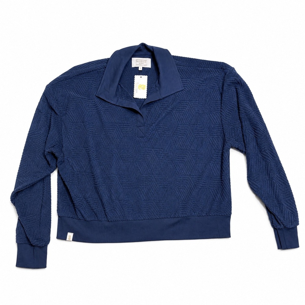 Simply Southern Navy Blue Geometric Textured Pullover Sweatshirt Large NEW